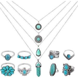 Turquoise Necklaces 12Pcs Turquoise Jewelry Set Include 4Pcs Turquoise Layered
